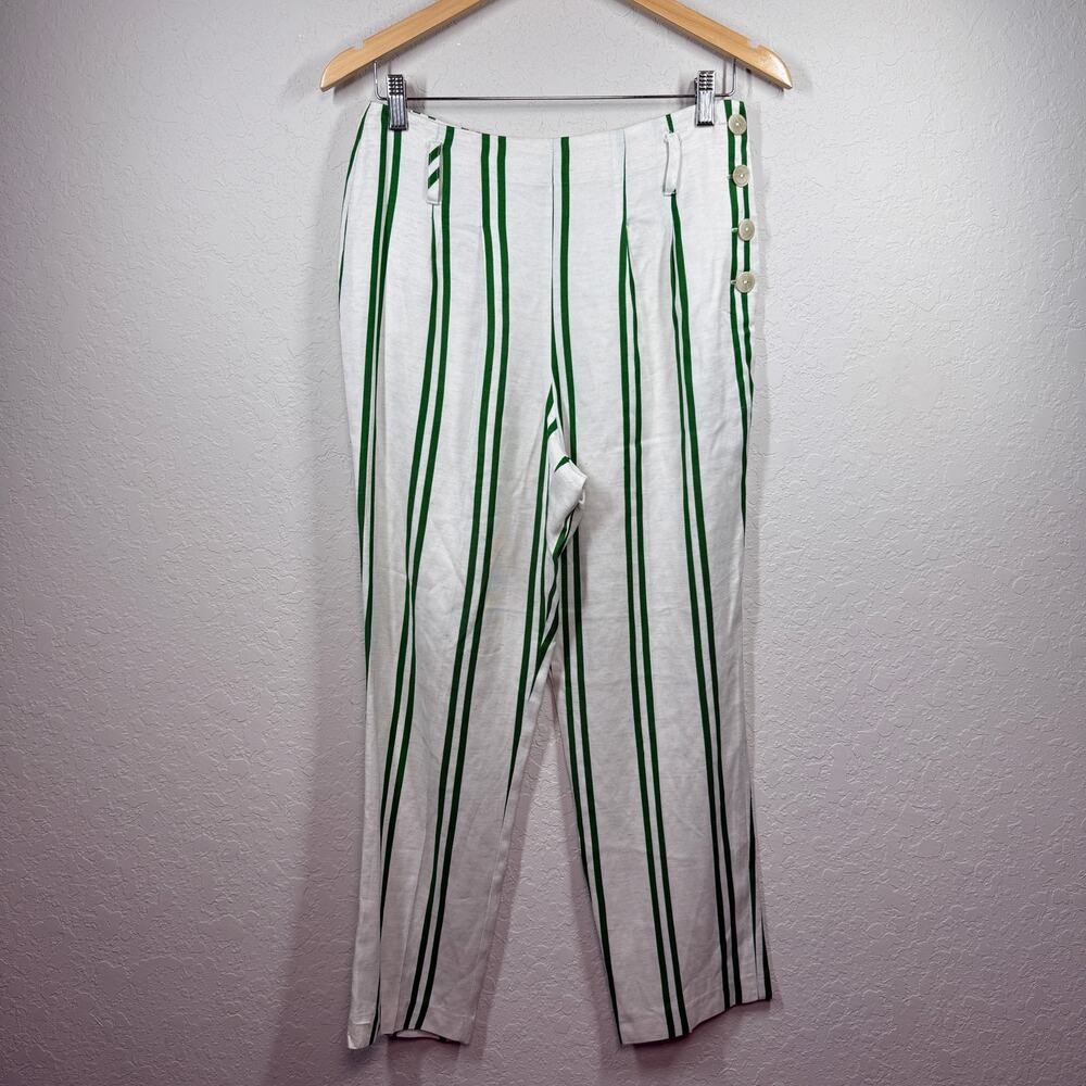Women's Top Shop Green and White Stripped Straight‎ Leg Pants Size 6